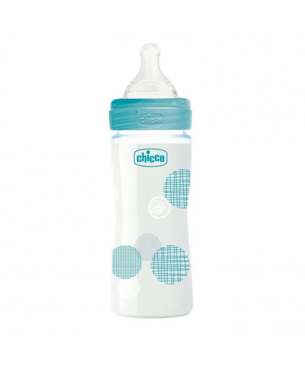 CHICCO Biberon VERRE 240 ML BLEU
